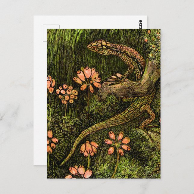 Dutch Art Nouveau Lizard and Wildflowers Postcard (Front/Back)