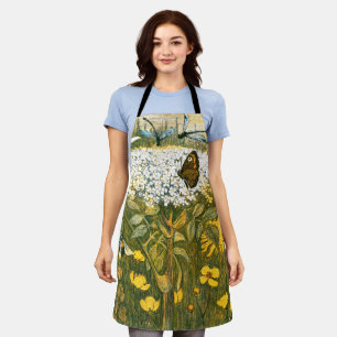 Dutch Art Nouveau Meadow Wildflowers, Butterflies Apron