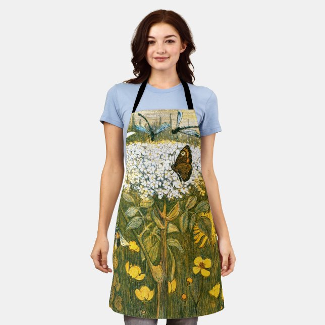 Dutch Art Nouveau Meadow Wildflowers, Butterflies Apron (Worn)