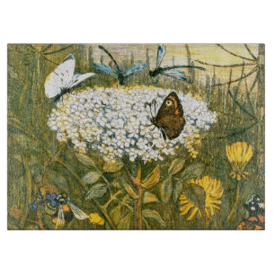 Dutch Art Nouveau Meadow Wildflowers, Butterflies Cutting Board