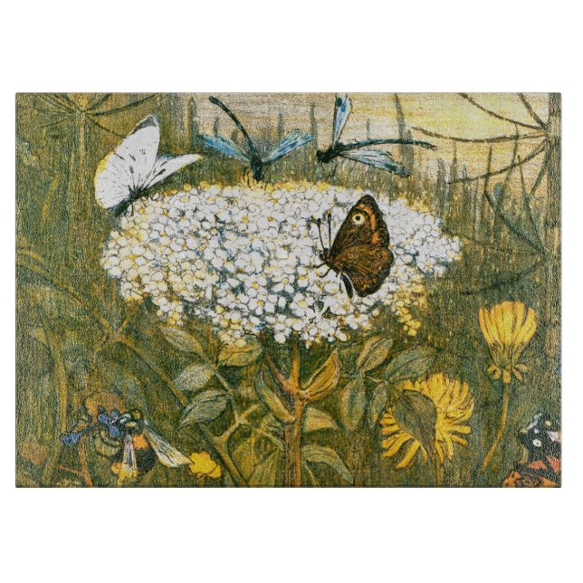 Dutch Art Nouveau Meadow Wildflowers, Butterflies Cutting Board (Front)