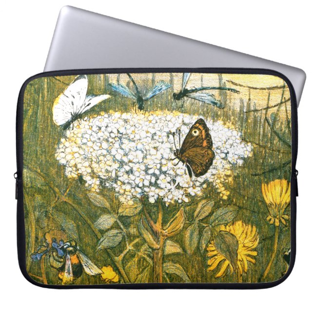 Dutch Art Nouveau Meadow Wildflowers, Butterflies Laptop Sleeve (Front)