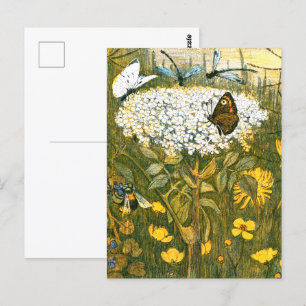 Dutch Art Nouveau Meadow Wildflowers, Butterflies Postcard