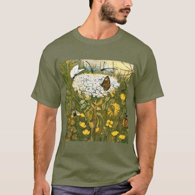 Dutch Art Nouveau Meadow Wildflowers, Butterflies T-Shirt (Front)