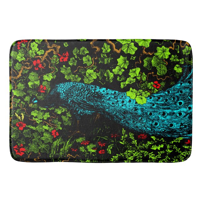 Dutch Art Nouveau Peacock and Butterfly  Bath Mat (Front)