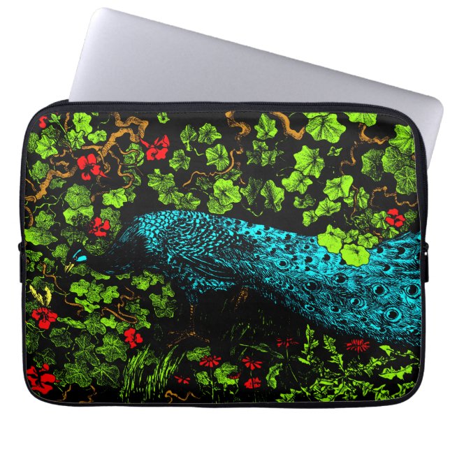 Dutch Art Nouveau Peacock and Butterfly  Laptop Sleeve (Front)