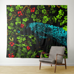 Dutch Art Nouveau Peacock and Butterfly  Tapestry