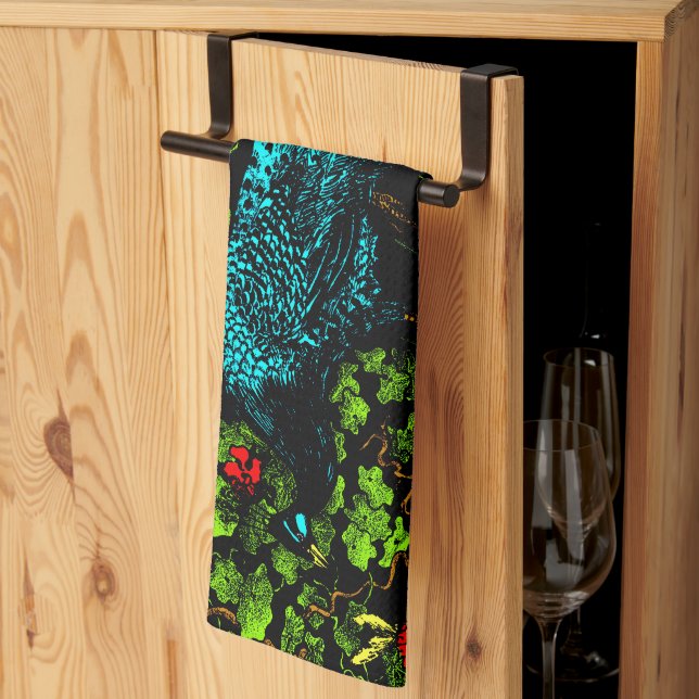 Dutch Art Nouveau Peacock and Butterfly  Tea Towel (Thirds Fold)