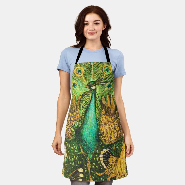 Dutch Art Nouveau Peacock and Chickens Apron (Worn)