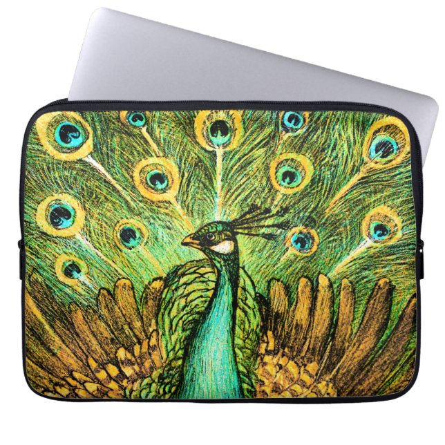 Dutch Art Nouveau Peacock and Chickens Laptop Sleeve (Front)