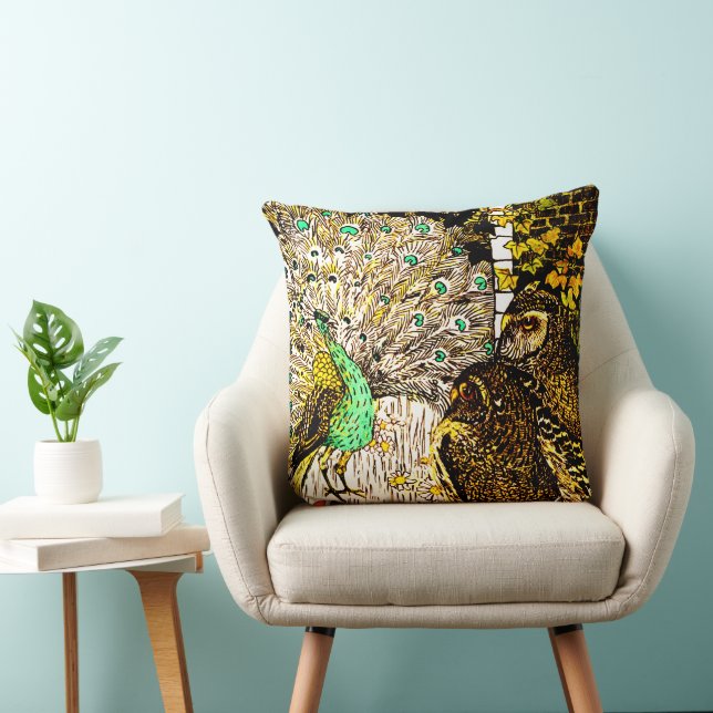 Dutch Art Nouveau Peacock and Owls Cushion (Chair)