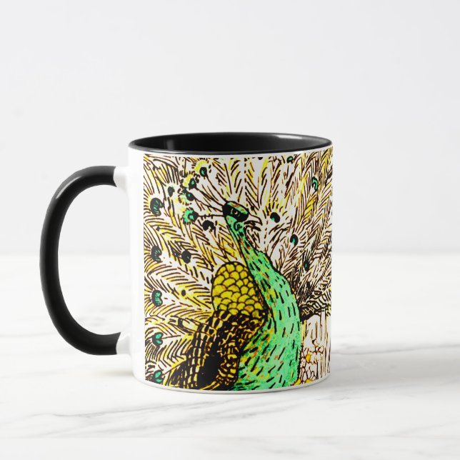 Dutch Art Nouveau Peacock and Owls Mug (Left)