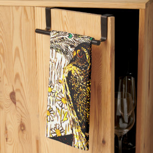 Dutch Art Nouveau Peacock and Owls Tea Towel