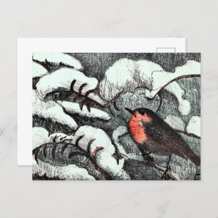 Dutch Art Nouveau Robin Bird in Winter Postcard