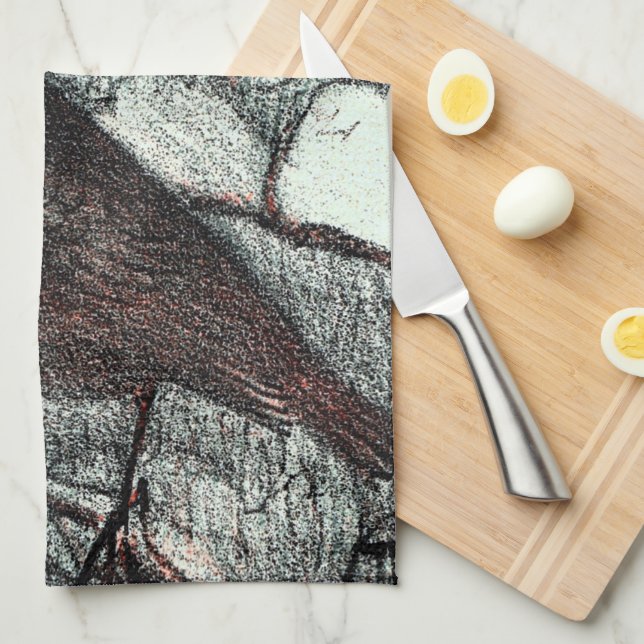 Dutch Art Nouveau Robin Bird in Winter Tea Towel (Quarter Fold)