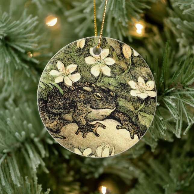 Dutch Art Nouveau Toad and Dogwood  Ceramic Tree Decoration (Tree)