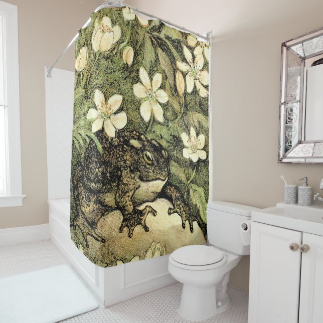 Dutch Art Nouveau Toad and Dogwood  Shower Curtain (In Situ)