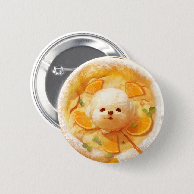 Dutch Baby Pancake with Cute Dog Ice Cream 6 Cm Round Badge (Front & Back)