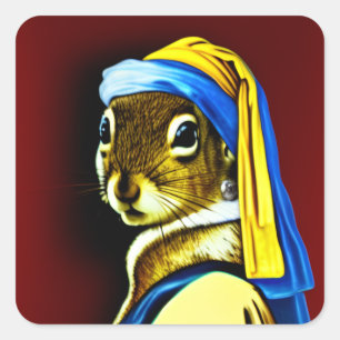 Dutch Baroque Art Squirrel With A Pearl Earring Square Sticker