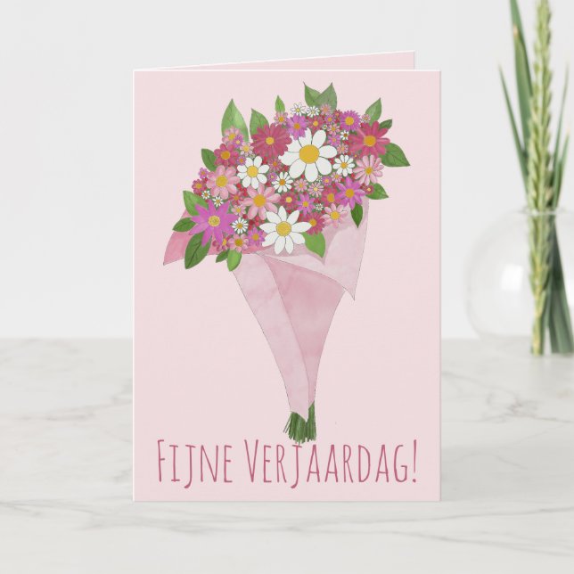 Dutch Birthday Pink bouquet of flowers Card (Front)
