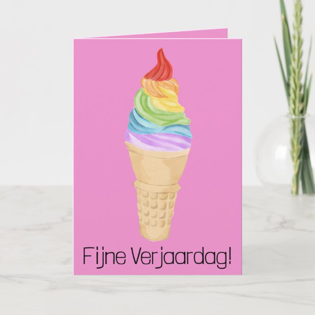 Dutch Birthday Rainbow Gay Pride Ice Cream Card (Front)