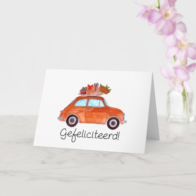 Dutch Birthday Retro Fiat 500 Card (Orchid)