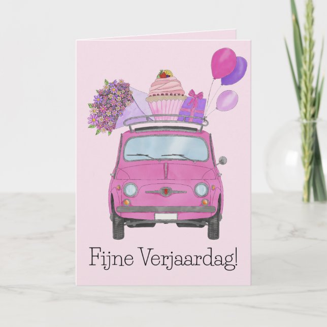 Dutch Birthday Retro Fiat 500 Card (Front)