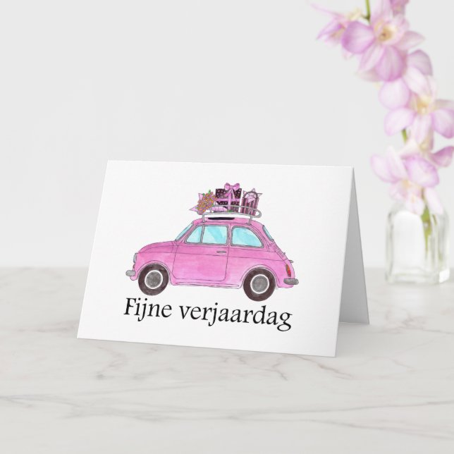 Dutch Birthday Retro Fiat 500 Card (Orchid)