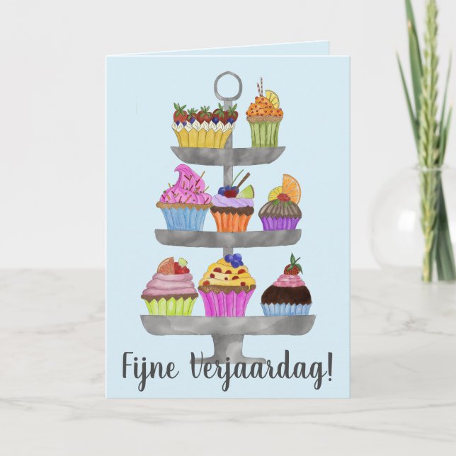 Dutch Birthday Watercolor cupcakes Card (Front)