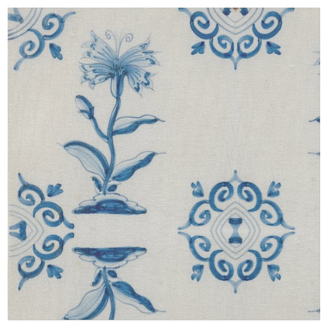 Dutch Blue Flower Tile Fabric (Close Up)