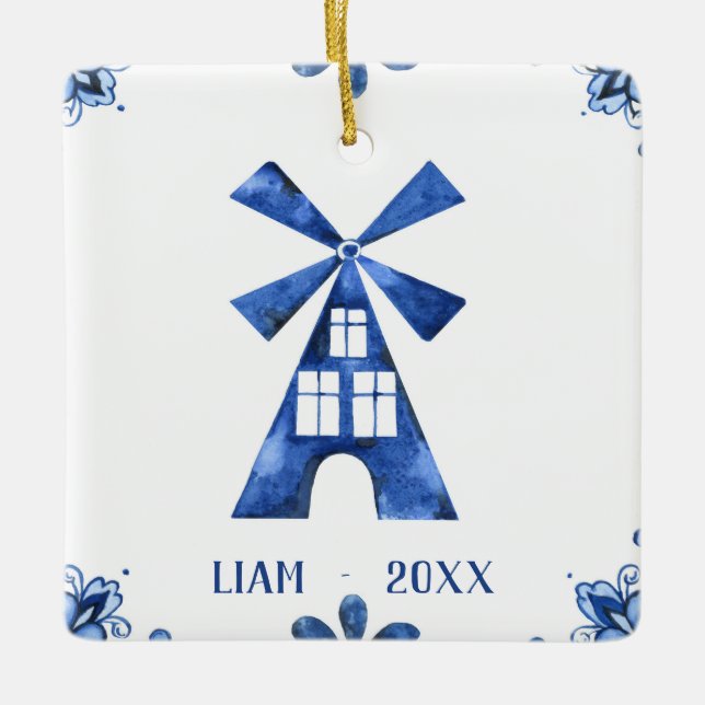 Dutch Blue Windmill Personalised Ornament (Front)