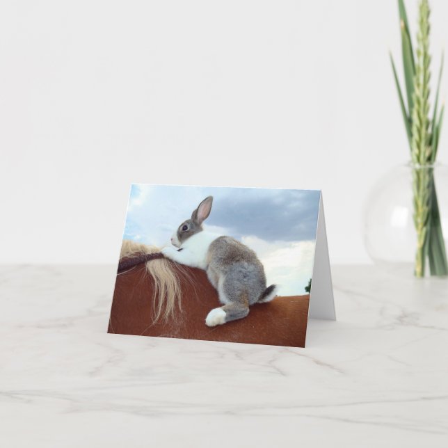 Dutch bunny rabbit riding horse notecard (Front)