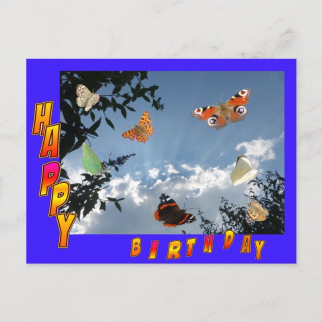 Dutch Butterflies Blue Happy Birthday Postcard (Front)