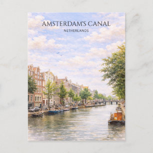 Dutch Canal Houses Amsterdam Watercolor Art Card