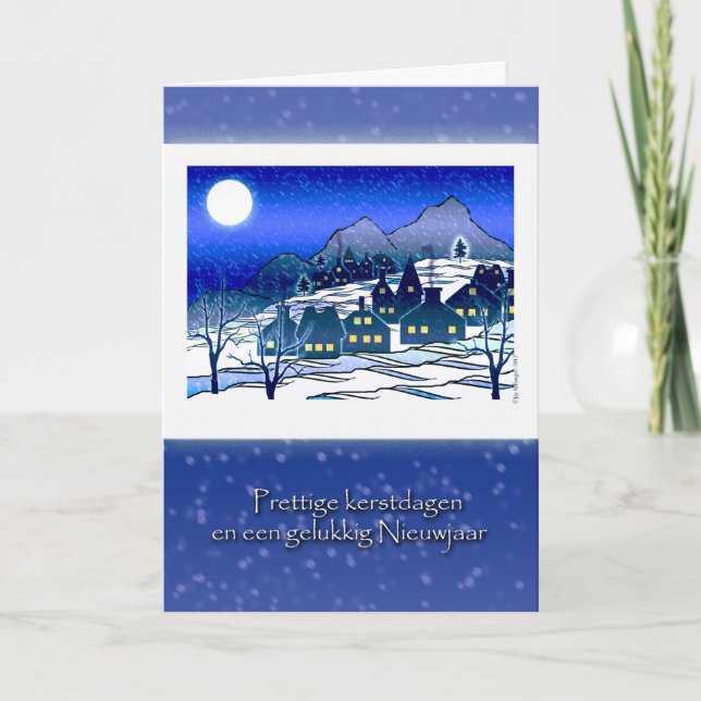 Dutch Christmas, Prettige Kerstdagen, Snow Village Holiday Card (Front)