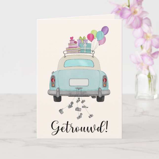 Dutch Congratulations Wedding Blue Retro Car  Card (Orchid)