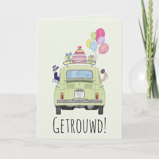 Dutch Congratulations Wedding Fiat 500 Card (Front)