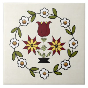Dutch Country Folk Floral Tile