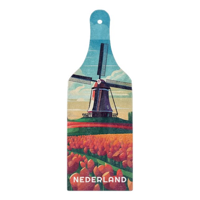 Dutch Country Side Tulip Field Windmill Keepsake  Cutting Board (Front)