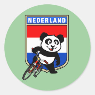 Dutch Cycling Panda Classic Round Sticker