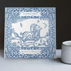 Dutch Delft Blue Capricorn Vintage Zodiac Sign Tile