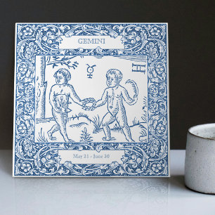 Dutch Delft Blue Gemini Vintage Zodiac Sign Tile