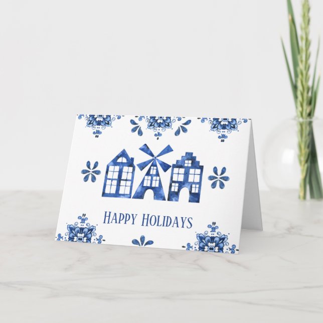 Dutch Delft Blue Non-Photo Holiday Greeting Card (Front)