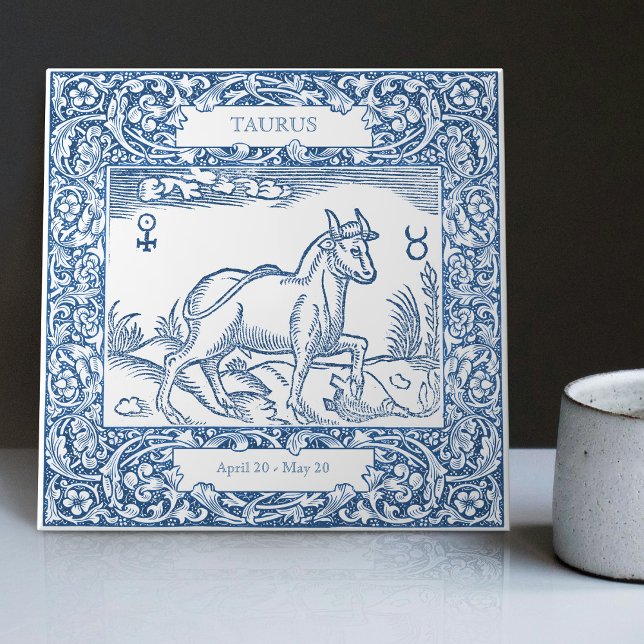 Dutch Delft Blue Taurus Vintage Zodiac Sign Tile (Creator Uploaded)