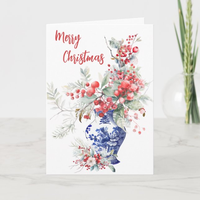 Dutch Delft Christmas Vase Christmas Card (Front)