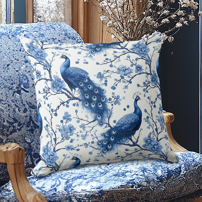 Dutch Delft Vintage Blue Floral Peacock Cushion (Creator Uploaded)