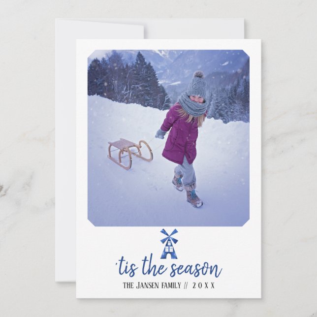 Dutch Delft Windmill Photo Holiday Card (Front)