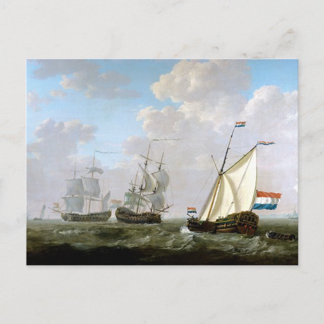 Dutch East India Company Ships by Jacob van Strij Postcard (Front)