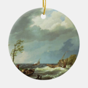 Dutch Fishing Vessel Caught on a Lee Shore with Vi Ceramic Tree Decoration