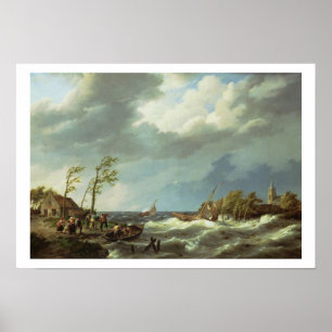 Dutch Fishing Vessel Caught on a Lee Shore with Vi Poster